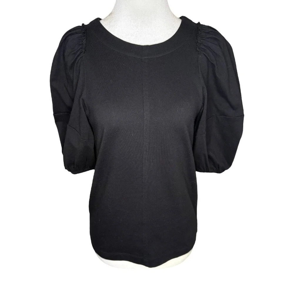 NEW Madewell Puff Sleeve Top Knit Tee Short Sleeve Jet Black Size XS - Picture 2 of 8